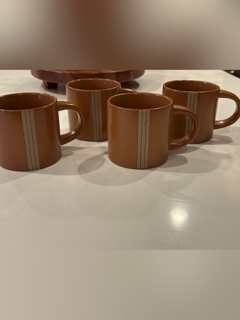 Hearth & Hand Brown Ceramic Mug with Cream Vertical Stripes (Set of 4)
